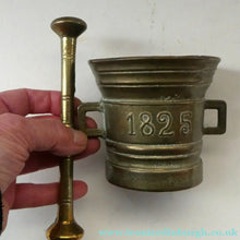 Load image into Gallery viewer, Antique Pharmacy Heavy Solid Brass Mortar And Pestle (B). Dated 1825
