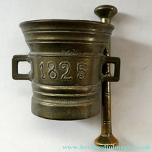 Load image into Gallery viewer, Antique Pharmacy Heavy Solid Brass Mortar And Pestle (B). Dated 1825
