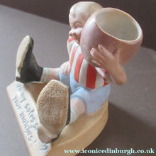 Load image into Gallery viewer, Antique Porcelain Match Holder &amp; Striker by Schafer &amp; Vater. FOOTBALLER HOLDING A FOOTBALL
