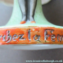Load image into Gallery viewer, Antique Porcelain Nodder Figurine by Schafer &amp; Vater. CHERCHEZ LA FEMME. Woman in Massive Hat 
