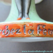Load image into Gallery viewer, Antique Porcelain Nodder Figurine by Schafer &amp; Vater. CHERCHEZ LA FEMME. Woman in Massive Hat 
