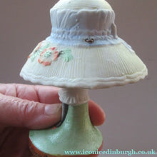 Load image into Gallery viewer, Antique Porcelain Nodder Figurine by Schafer &amp; Vater. CHERCHEZ LA FEMME. Woman in Massive Hat 

