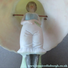 Load image into Gallery viewer, Antique Porcelain Nodder Figurine by Schafer &amp; Vater. CHERCHEZ LA FEMME. Woman in Massive Hat 
