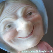 Load image into Gallery viewer, Antique Porcelain Nodder Figurine by Schafer &amp; Vater. Old Lady in Garden Drinking Tea 
