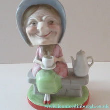 Load image into Gallery viewer, Antique Porcelain Nodder Figurine by Schafer &amp; Vater. Old Lady in Garden Drinking Tea 

