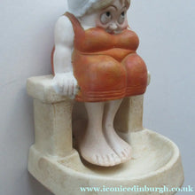 Load image into Gallery viewer, Antique Porcelain Nodder or Swinger Pin Tray by Schafer &amp; Vater. Bathing Beauty. Lady in a Orange Bathing Suit
