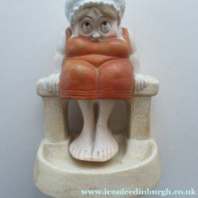 Load image into Gallery viewer, Antique Porcelain Nodder or Swinger Pin Tray by Schafer &amp; Vater. Bathing Beauty. Lady in a Orange Bathing Suit
