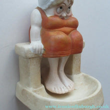 Load image into Gallery viewer, Antique Porcelain Nodder or Swinger Pin Tray by Schafer &amp; Vater. Bathing Beauty. Lady in a Orange Bathing Suit

