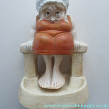Load image into Gallery viewer, Antique Porcelain Nodder or Swinger Pin Tray by Schafer &amp; Vater. Bathing Beauty. Lady in a Orange Bathing Suit

