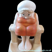 Load image into Gallery viewer, Antique Porcelain Nodder or Swinger Pin Tray by Schafer &amp; Vater. Bathing Beauty. Lady in a Orange Bathing Suit
