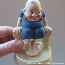 Load image into Gallery viewer, Antique Porcelain Nodder or Swinger Pin Tray by Schafer &amp; Vater. Bathing Beauty. Man in a Blue Bathing Suit 
