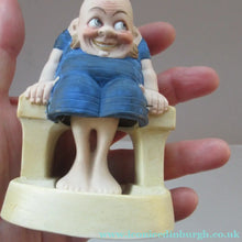 Load image into Gallery viewer, Antique Porcelain Nodder or Swinger Pin Tray by Schafer &amp; Vater. Bathing Beauty. Man in a Blue Bathing Suit 
