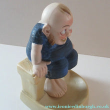 Load image into Gallery viewer, Antique Porcelain Nodder or Swinger Pin Tray by Schafer &amp; Vater. Bathing Beauty. Man in a Blue Bathing Suit 
