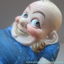 Load image into Gallery viewer, Antique Porcelain Nodder or Swinger Pin Tray by Schafer &amp; Vater. Bathing Beauty. Man in a Blue Bathing Suit 

