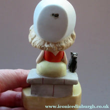 Load image into Gallery viewer, Antique Porcelain Nodder or Swinger Pin Tray by Schafer &amp; Vater. Girl in Bonnet with Black Cat 
