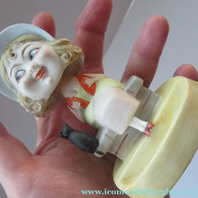 Load image into Gallery viewer, Antique Porcelain Nodder or Swinger Pin Tray by Schafer &amp; Vater. Girl in Bonnet with Black Cat 
