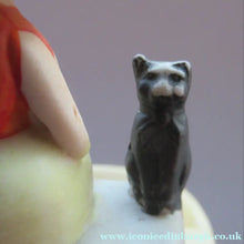 Load image into Gallery viewer, Antique Porcelain Nodder or Swinger Pin Tray by Schafer &amp; Vater. Girl in Bonnet with Black Cat 
