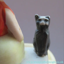Load image into Gallery viewer, Antique Porcelain Nodder or Swinger Pin Tray by Schafer &amp; Vater. Girl in Bonnet with Black Cat 
