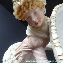 Load image into Gallery viewer, ROYAL WORCESTER James Hadley Figurine after Kate Greenaway. Lady Carrying a Large Wicket Basket
