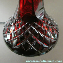 Load image into Gallery viewer,  EDWARDIAN Ruby Red Glass Lamp with White Glass Shade with Wavy Rim 
