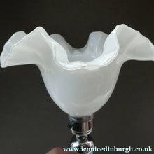 Load image into Gallery viewer,  EDWARDIAN Ruby Red Glass Lamp with White Glass Shade with Wavy Rim 
