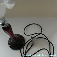 Load image into Gallery viewer,  EDWARDIAN Ruby Red Glass Lamp with White Glass Shade with Wavy Rim 
