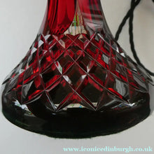 Load image into Gallery viewer,  EDWARDIAN Ruby Red Glass Lamp with White Glass Shade with Wavy Rim 
