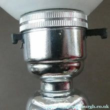 Load image into Gallery viewer,  EDWARDIAN Ruby Red Glass Lamp with White Glass Shade with Wavy Rim 
