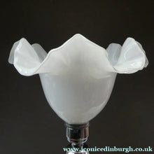 Load image into Gallery viewer,  EDWARDIAN Ruby Red Glass Lamp with White Glass Shade with Wavy Rim 
