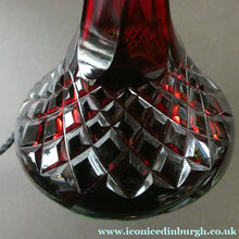 Load image into Gallery viewer,  EDWARDIAN Ruby Red Glass Lamp with White Glass Shade with Wavy Rim 

