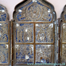 Load image into Gallery viewer, Antique RUSSIAN Orthodox Polychrome Enameled Brass PILGRIMS Travelling Icon
