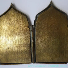 Load image into Gallery viewer, Antique RUSSIAN Orthodox Polychrome Enameled Brass PILGRIMS Travelling Icon
