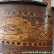 Load image into Gallery viewer, Antique SCANDINAVIAN Folk Art Bentwood Tine / Svepask Box with Crowned Lion Crest on the Lid
