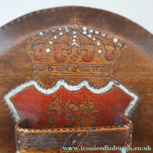 Load image into Gallery viewer, Antique SCANDINAVIAN Folk Art Bentwood Tine / Svepask Box with Crowned Lion Crest on the Lid
