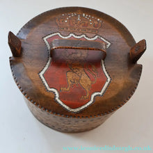 Load image into Gallery viewer, Antique SCANDINAVIAN Folk Art Bentwood Tine / Svepask Box with Crowned Lion Crest on the Lid
