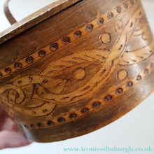 Load image into Gallery viewer, Antique SCANDINAVIAN Folk Art Bentwood Tine / Svepask Box with Crowned Lion Crest on the Lid
