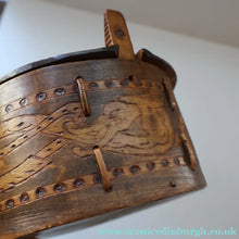 Load image into Gallery viewer, Antique SCANDINAVIAN Folk Art Bentwood Tine / Svepask Box with Crowned Lion Crest on the Lid

