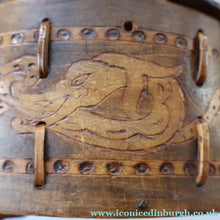 Load image into Gallery viewer, Antique SCANDINAVIAN Folk Art Bentwood Tine / Svepask Box with Crowned Lion Crest on the Lid
