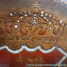 Load image into Gallery viewer, Antique SCANDINAVIAN Folk Art Bentwood Tine / Svepask Box with Crowned Lion Crest on the Lid
