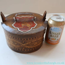 Load image into Gallery viewer, Antique SCANDINAVIAN Folk Art Bentwood Tine / Svepask Box with Crowned Lion Crest on the Lid
