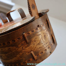 Load image into Gallery viewer, Antique SCANDINAVIAN Folk Art Bentwood Tine / Svepask Box with Crowned Lion Crest on the Lid
