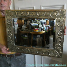 Load image into Gallery viewer, Antique Scottish School ART NOUVEAU Brass Mirror with Scrolls and Butterfly Decoration
