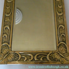 Load image into Gallery viewer, Antique Scottish School ART NOUVEAU Brass Mirror with Scrolls and Butterfly Decoration
