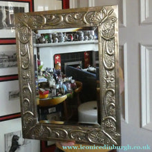 Load image into Gallery viewer, Antique Scottish School ART NOUVEAU Brass Mirror with Scrolls and Butterfly Decoration
