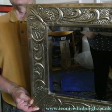 Load image into Gallery viewer, Antique Scottish School ART NOUVEAU Brass Mirror with Scrolls and Butterfly Decoration
