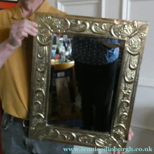 Load image into Gallery viewer, Antique Scottish School ART NOUVEAU Brass Mirror with Scrolls and Butterfly Decoration
