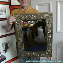Load image into Gallery viewer, Antique Scottish School ART NOUVEAU Brass Mirror with Scrolls and Butterfly Decoration
