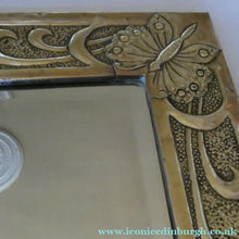 Load image into Gallery viewer, Antique Scottish School ART NOUVEAU Brass Mirror with Scrolls and Butterfly Decoration
