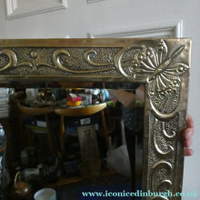 Load image into Gallery viewer, Antique Scottish School ART NOUVEAU Brass Mirror with Scrolls and Butterfly Decoration
