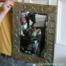 Load image into Gallery viewer, Antique Scottish School ART NOUVEAU Brass Mirror with Scrolls and Butterfly Decoration
